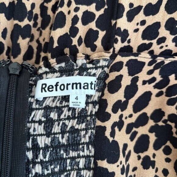 Reformation Sigmund Leopard Midi Dress Square Neck Long Sleeves Brown Size 4 - Picture 11 of 11
